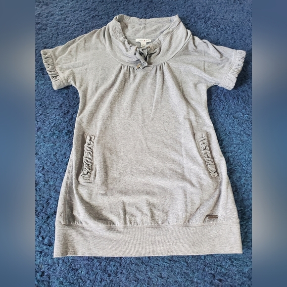 WHITE House BLACK Market Cowl Neck Gray Short Sleeves Sweatshirt, Size S - Picture 1 of 8